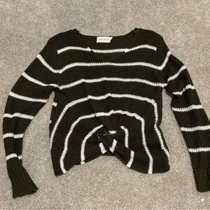 Dreamers olive green with cream stripe lightweight fall sweater.